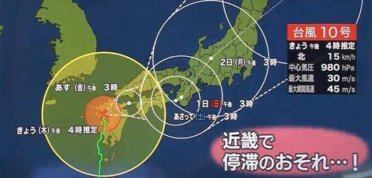 台風10号　予想進路　29日午後4時現在