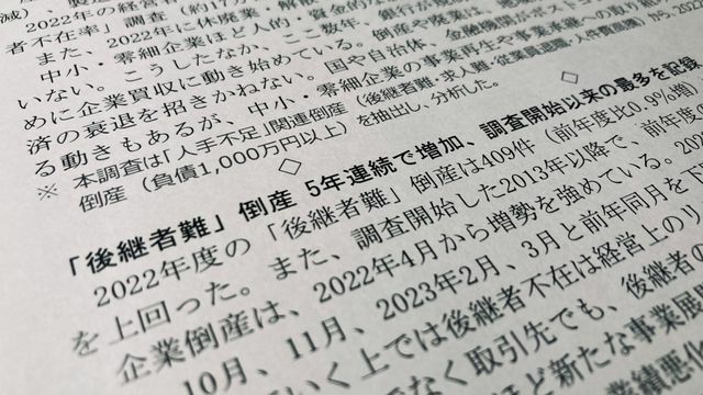 後継者不在の倒産が増加（東京商工リサーチの資料）