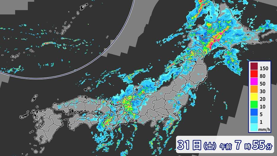 雨雲の様子(31日(土)午前7時55分)