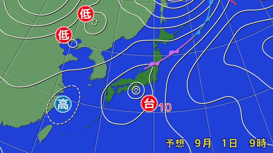 1日(日)朝の予想天気図