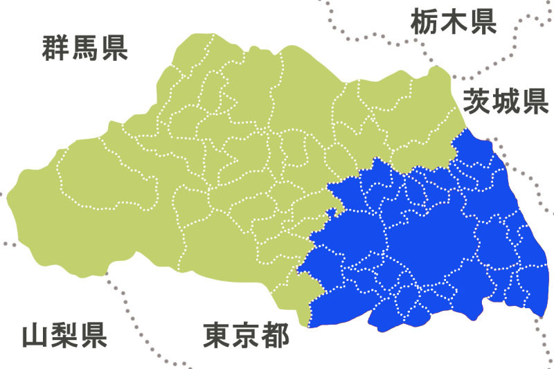 新たに洪水注意報が発表された埼玉南中部・南東部（青色で表示）＝31日午後11時9分発表