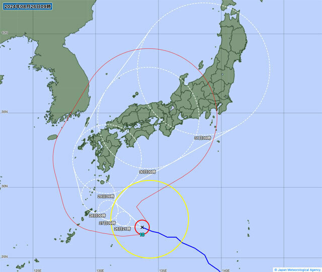 26日午前9時の台風10号の経路図（気象庁のサイトから）