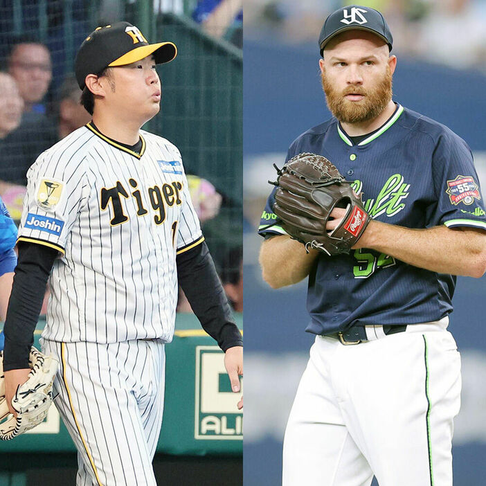 阪神・西勇輝（左）とヤクルト・サイスニード