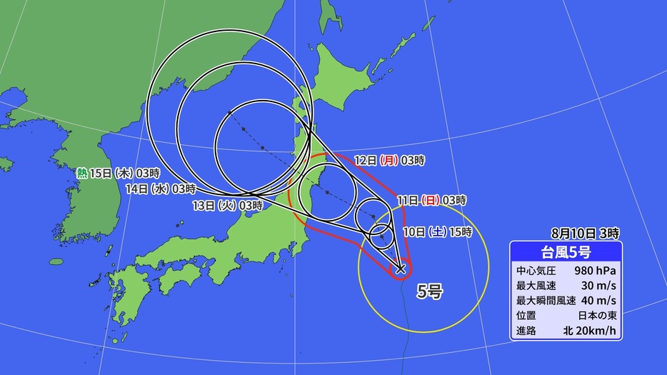 台風5号の予想進路図