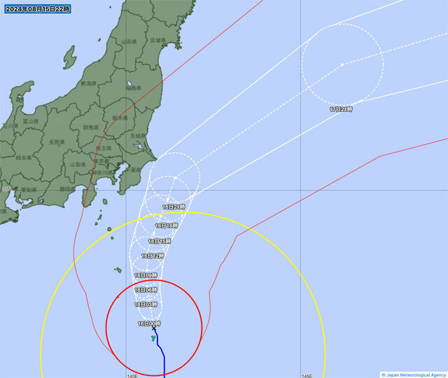 15日午後10時の台風7号の経路図（気象庁のサイトから）