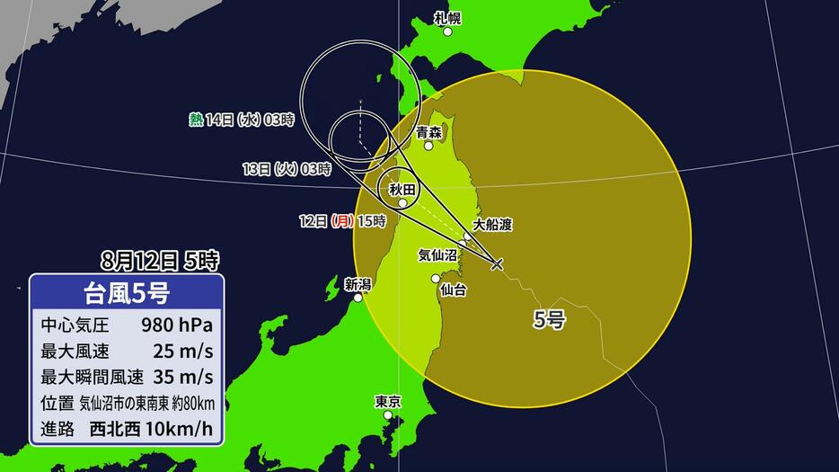 台風5号の予想進路図