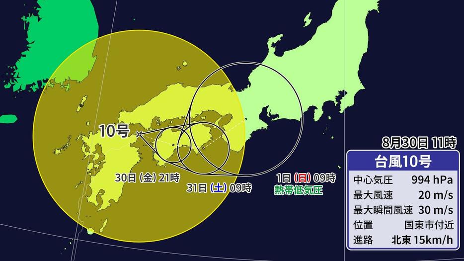 台風10号の予想進路図