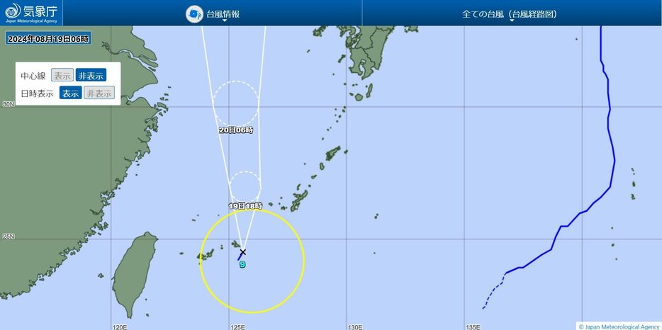 台風9号の経路図（気象庁HPより）