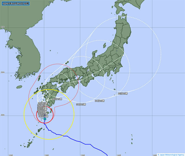 28日午後4時の台風10号の経路図（気象庁のサイトから）