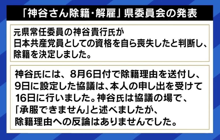 神谷氏除籍・解雇 福岡県委員会の発表