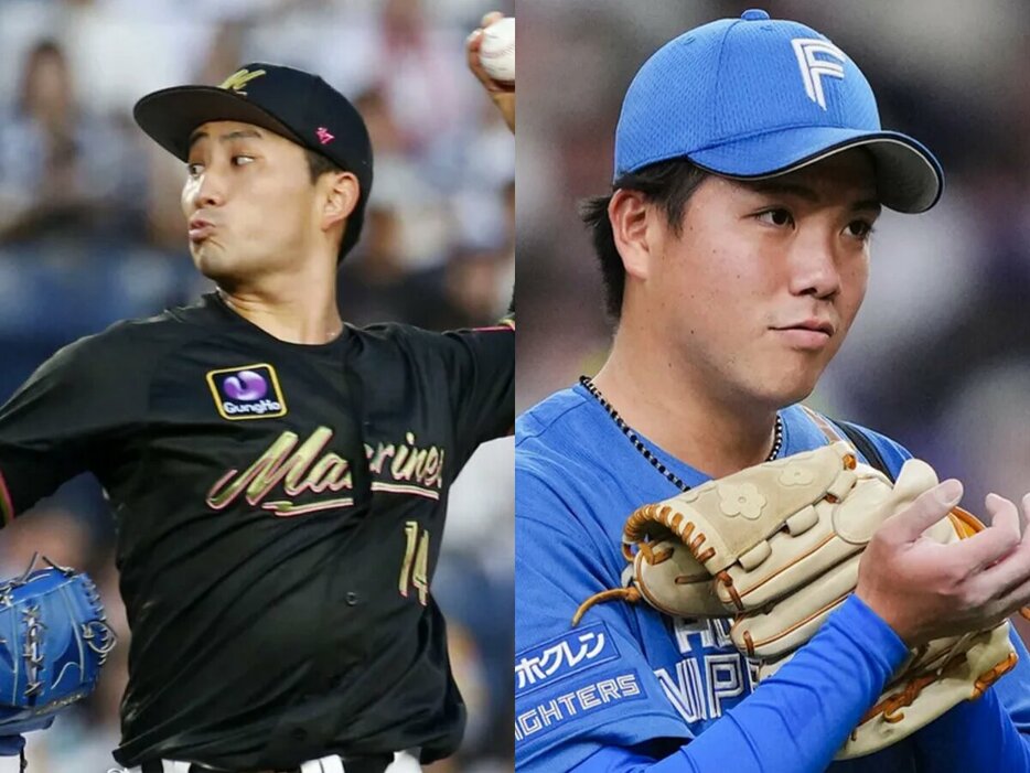 ロッテ・小島和哉、日本ハム・金村尚真 (C)Kyodo News