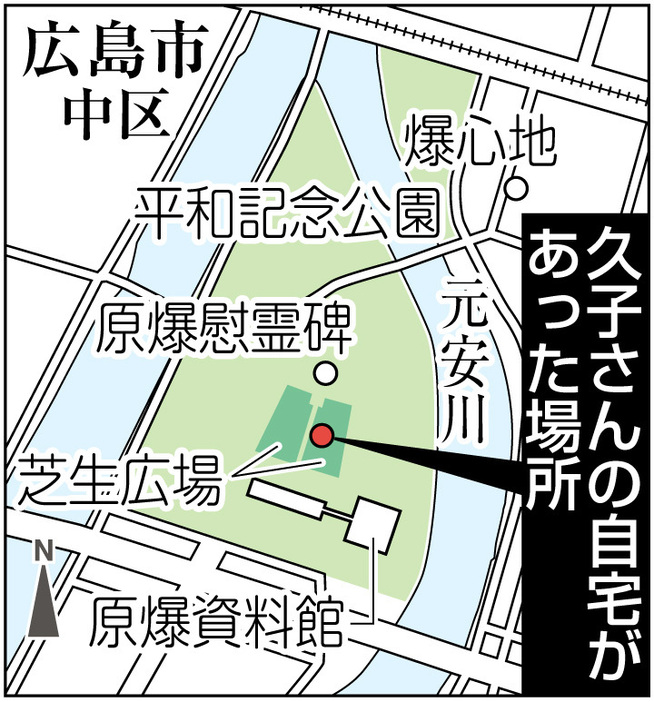 現在の平和記念公園内にあった久子さんの実家の位置