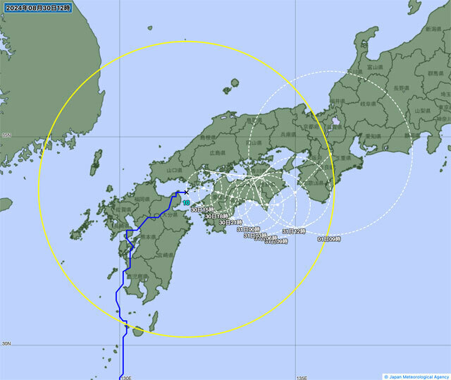 30日正午の台風10号の経路図（気象庁のサイトから）