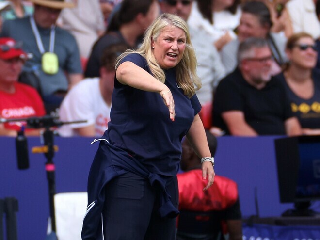 日本を１－０で下したアメリカのヘイズ監督。（C）Getty Images