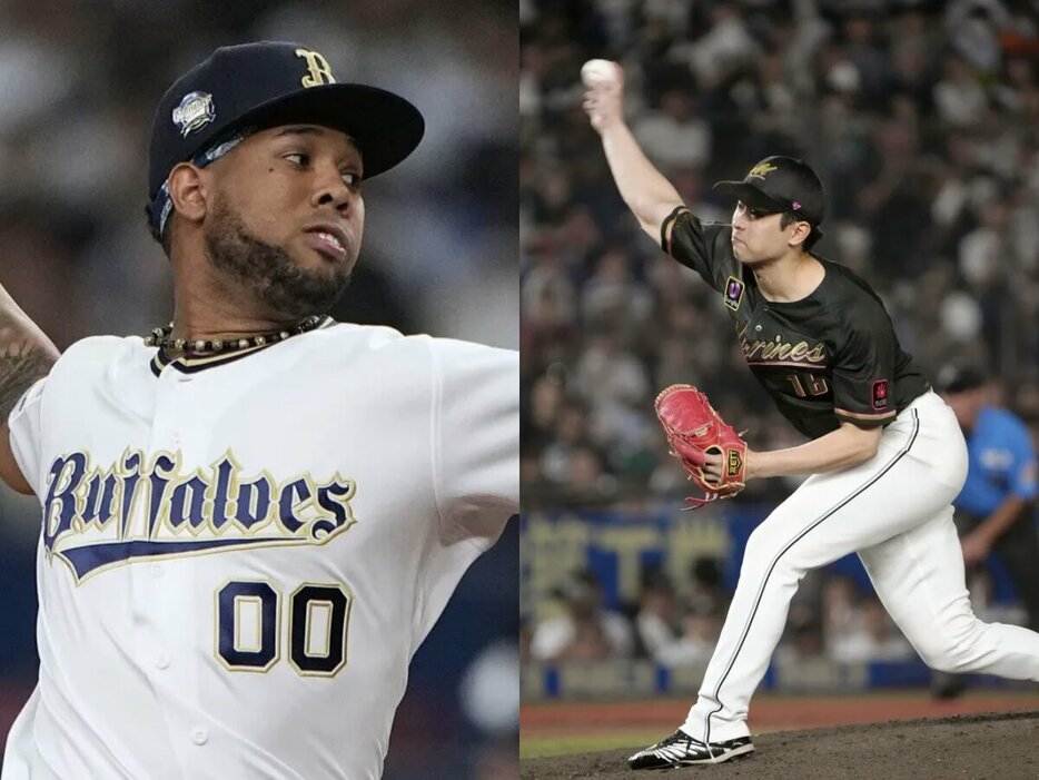 オリックス・エスピノーザ、ロッテ・種市篤暉(C)Kyodo News