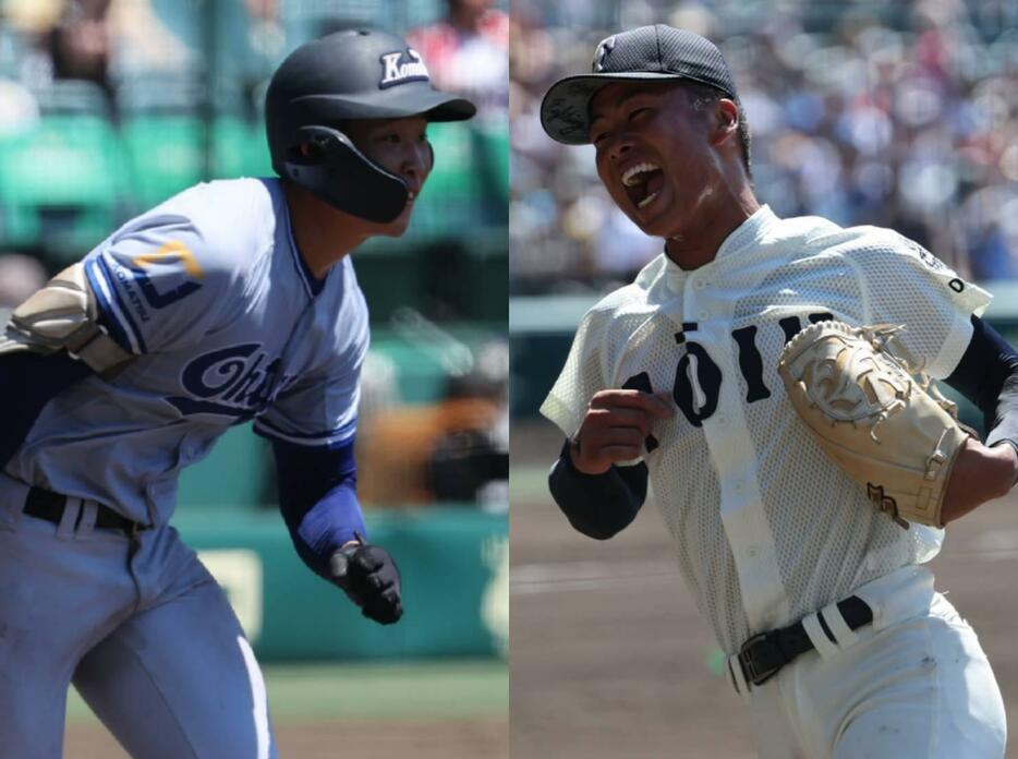 小松大谷・田西 称内野手（左）と大阪桐蔭・中野 大虎投手（右）