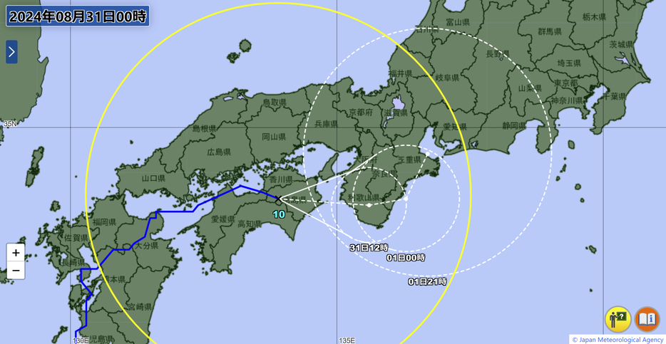 台風10号の進路予想図（台風が低気圧に変わった場合も含む）＝気象庁のHPから