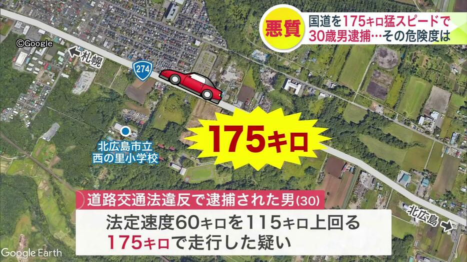 国道を時速175キロで走行か