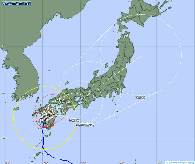 29日午前10時の台風10号の経路図（気象庁のサイトから）