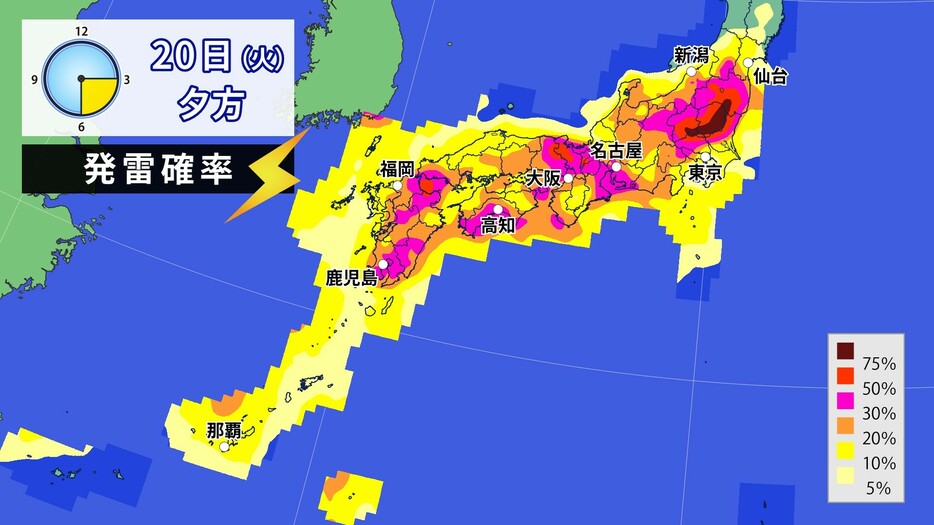 20日(火)夕方の発雷確率