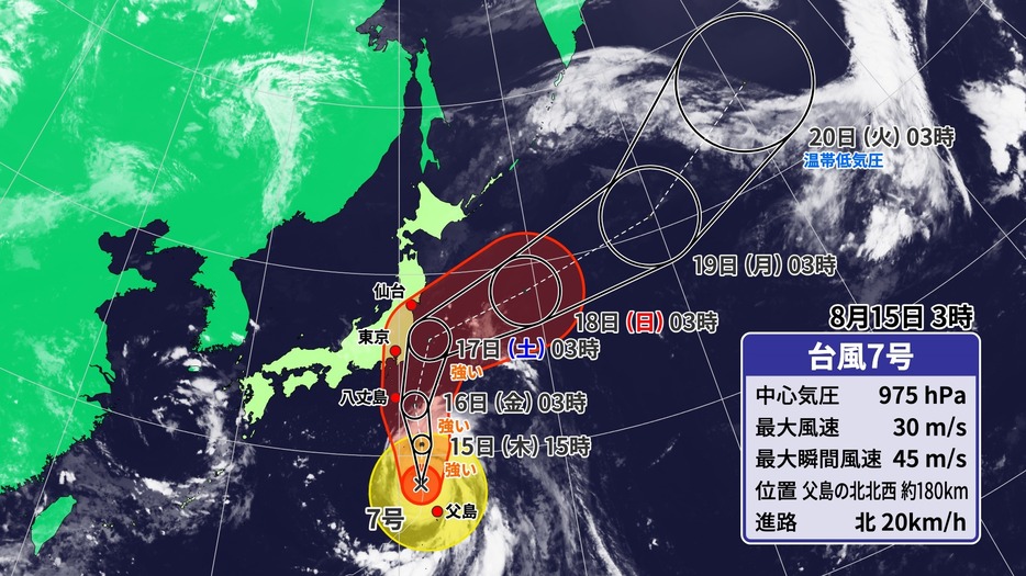 15日(木)午前3時の台風7号予想進路