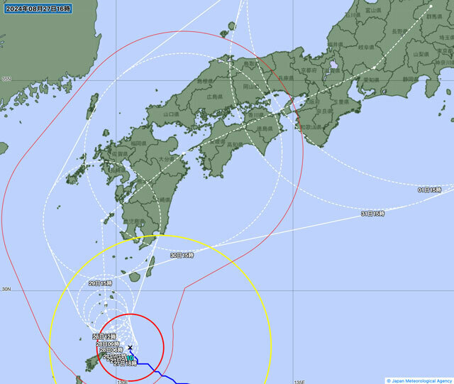 27日午後4時の台風10号の経路図（気象庁のサイトから）