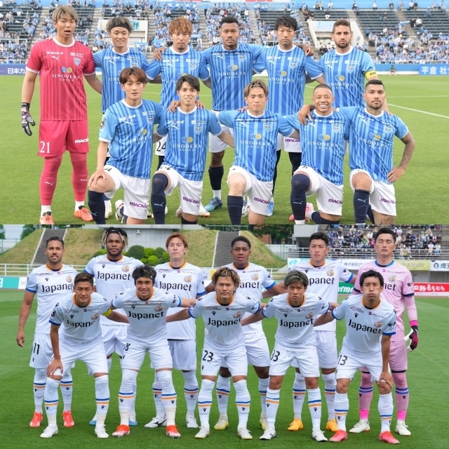 26節で激突する横浜FC（上）と長崎（下）。写真：田中研治（サッカーダイジェスト写真部）、鈴木颯太朗