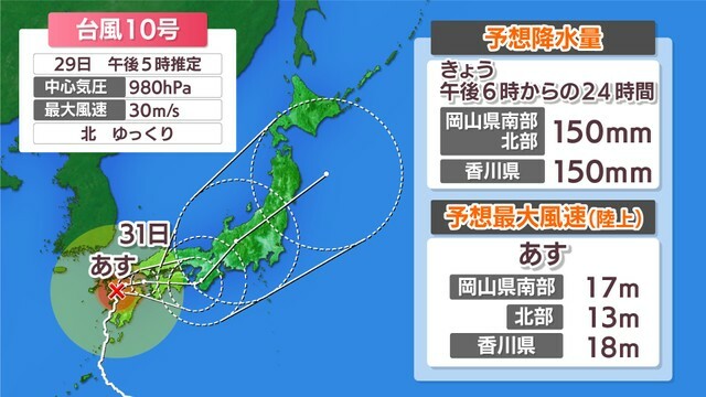 台風10号　29日午後5時推定