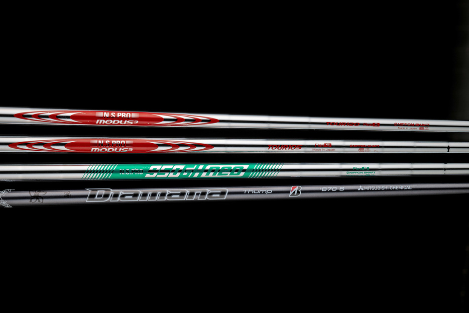 テストしたシャフトは上からN.S.PRO MODUS3 TOUR120(S)/105(S)、N.S.PRO 950GH neo(S)、Diamana Thump Iron iB70(S)