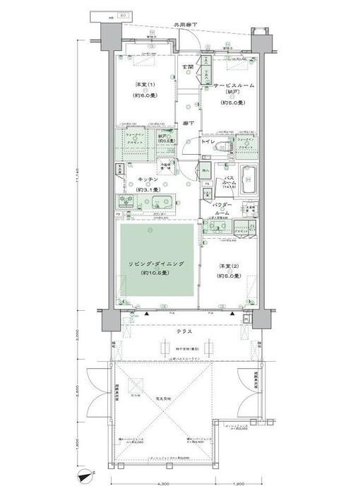 1階テラス付きプランの間取り図  COURTESY OF SUMITOMO REALTY & DEVELOPMENT CO., LTD.