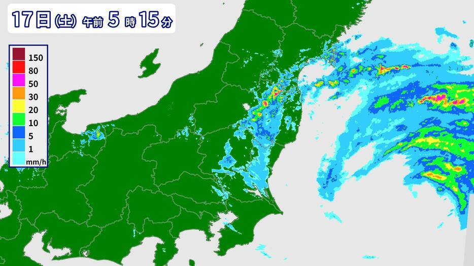 17日午前5時15分の雨雲の様子（高解像度ナウキャスト）