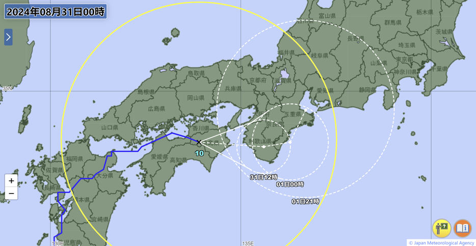 台風10号の進路予想図（台風が低気圧に変わった場合も含む）＝気象庁のHPから