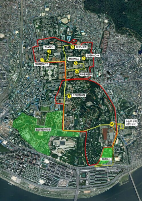 龍山基地バスツアー路線図(c)KOREA WAVE