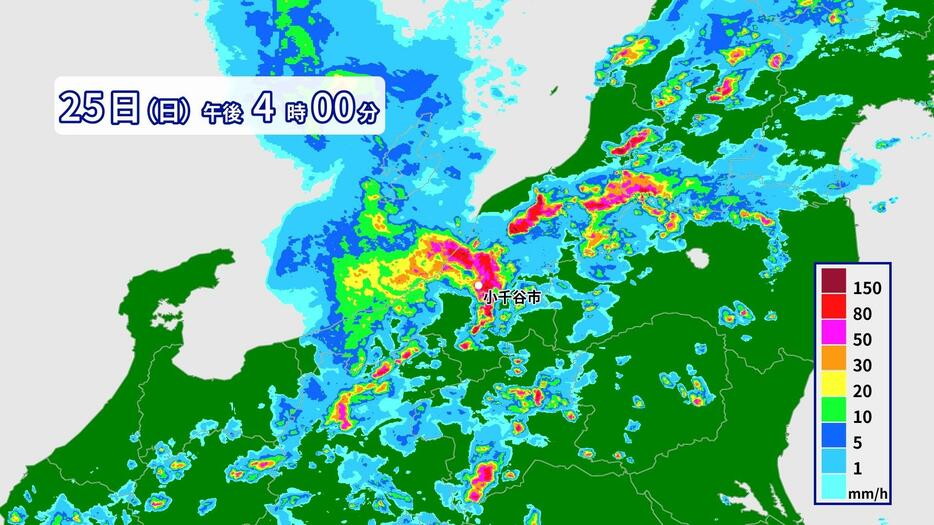 25日(日)午後4時の雨雲の様子