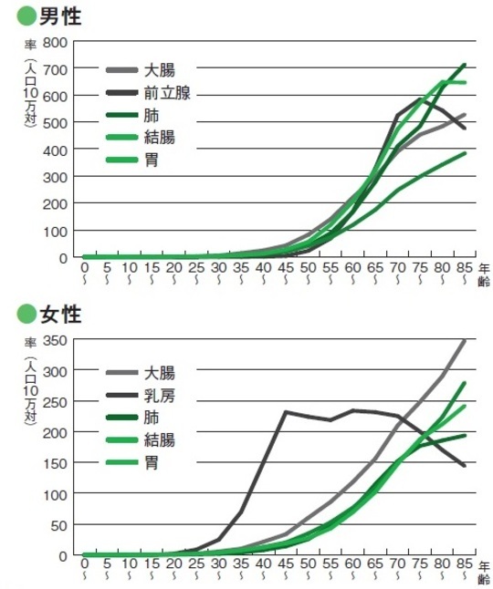 ［図表3］年齢階級別、罹患率 （出所）国立がん研究センターがん対策情報センター　Webサイト「がん情報サービス」より作成