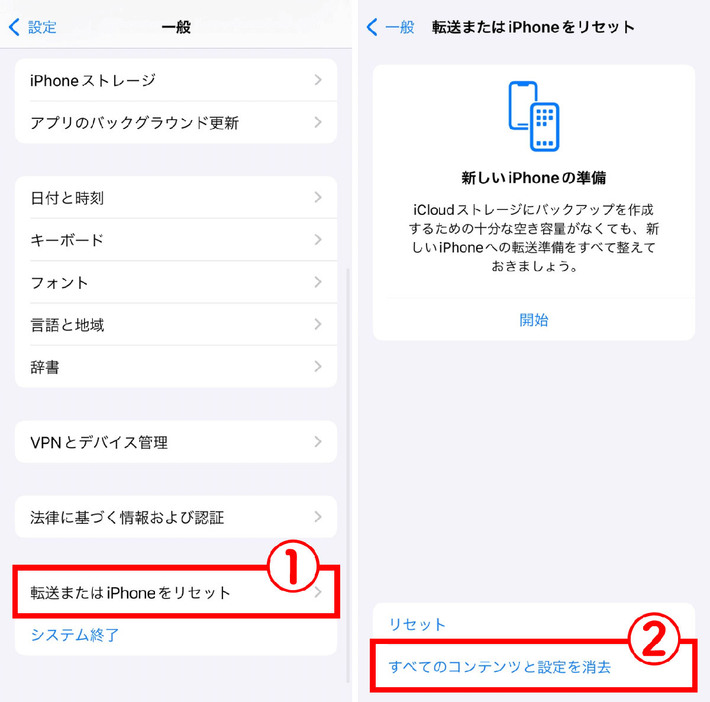 iPhone端末を初期化