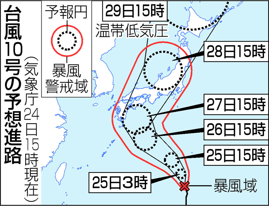 台風１０号の予想進路（２４日１５時現在）