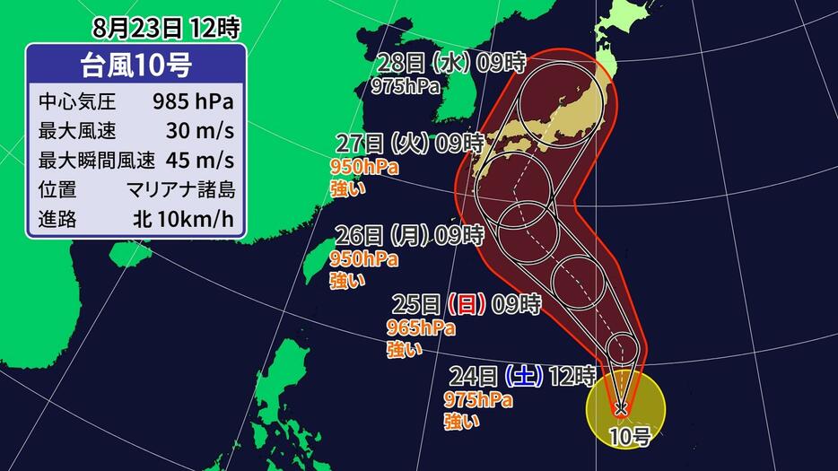 台風10号の予想進路図