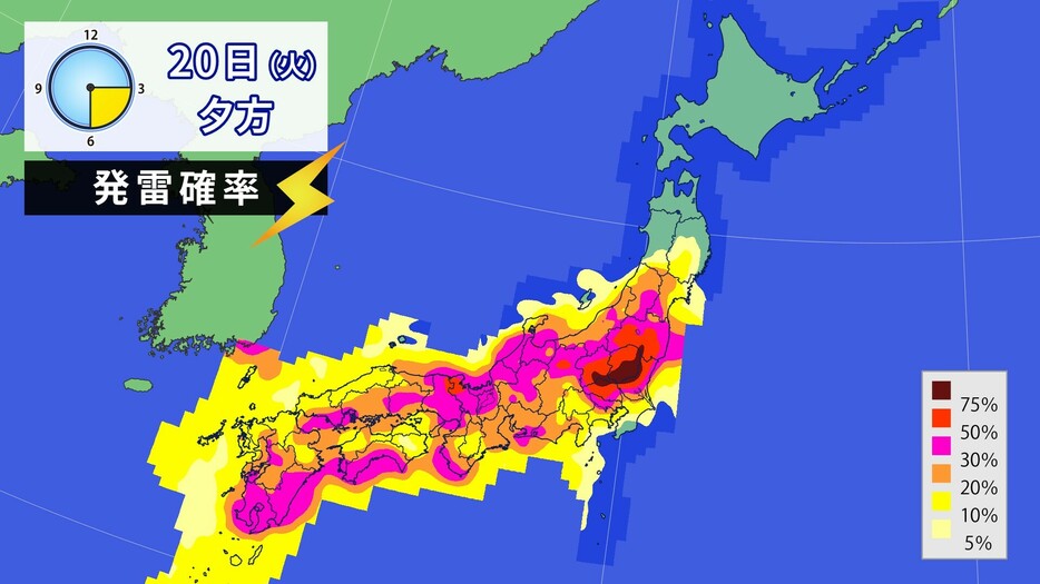 20日(火)夕方の発雷確率