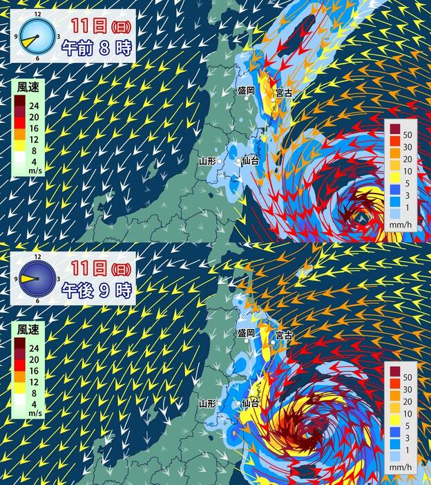 11日(日)の雨と風の予想