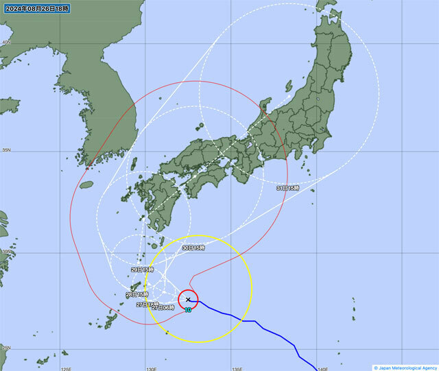 26日午後6時の台風10号の経路図（気象庁のサイトから）