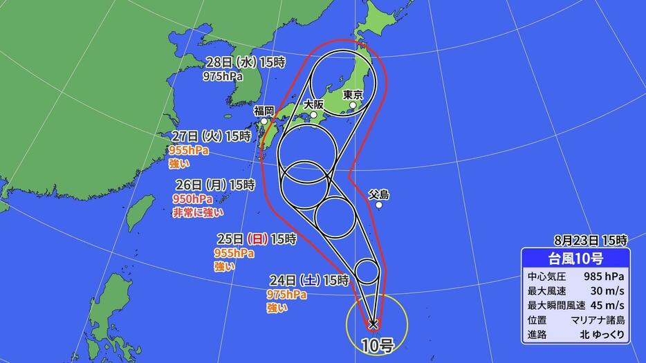 台風10号の進路予想図