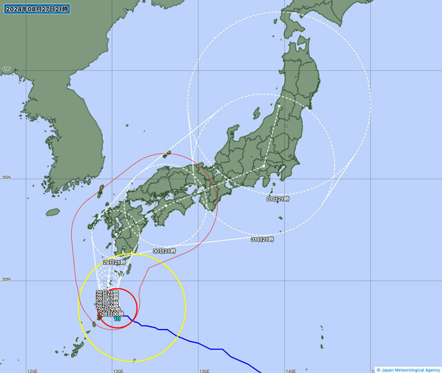 27日午後9時の台風10号の経路図（気象庁のサイトから）