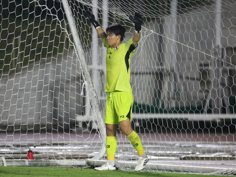 U-18日本代表GK上林大誠(山形)は好セーブなど無失点で勝利に貢献(Taro YOSHIDA)