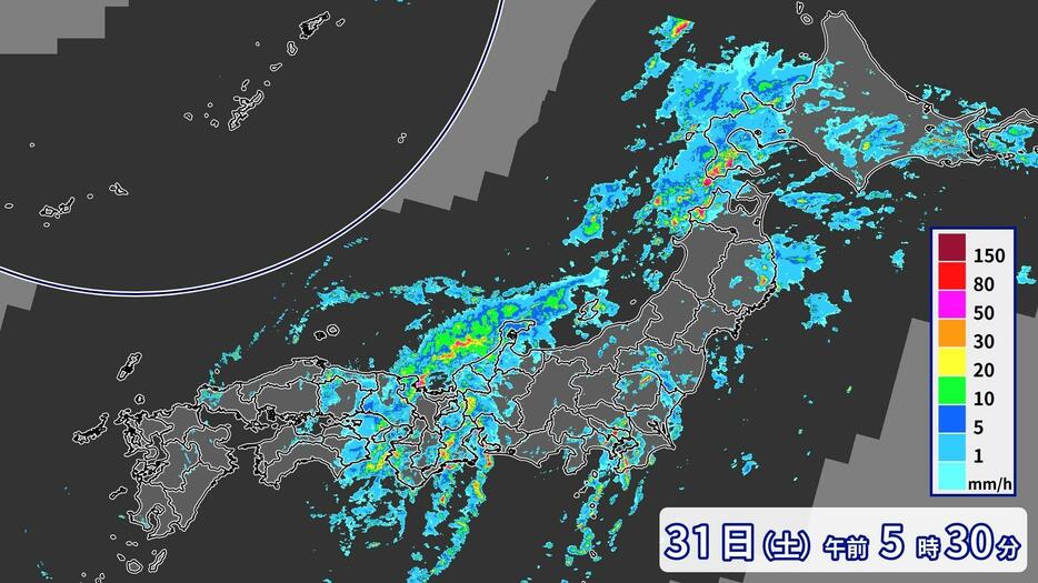 31日午前5時30分現在の雨雲の様子