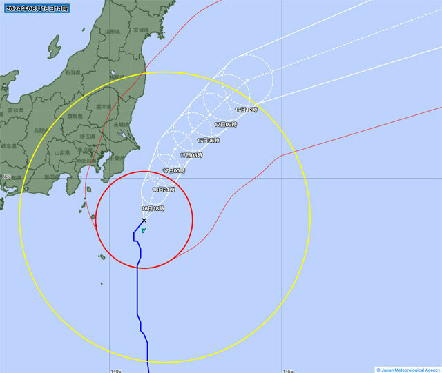 16日午後2時の台風7号の経路図（気象庁のサイトから）