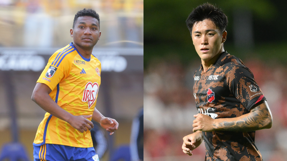 前節で今季初ゴールを挙げたエロンと熊田直紀（C）J.LEAGUE