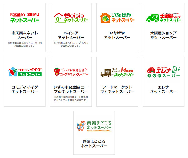 「楽天全国スーパー」に出店している店舗一覧（画像は「楽天全国スーパー」のサイトからキャプション）