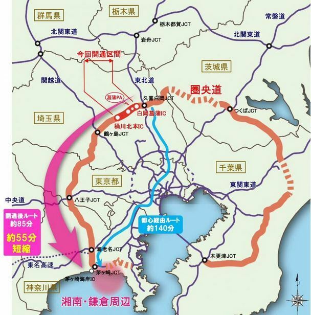 [図]圏央道の新区間（国土交通省の資料より）