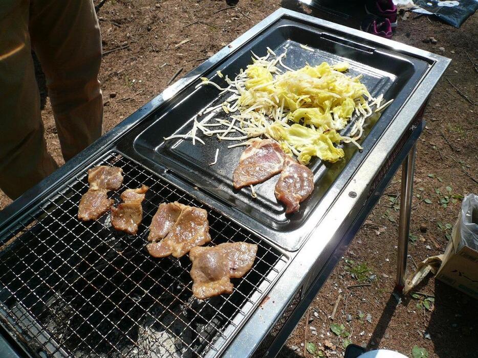 [写真]これが桜の下で食べるジンギスカン